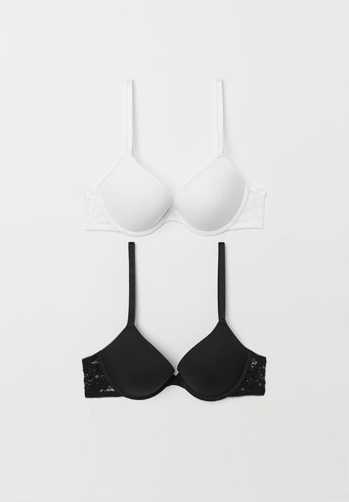 H&M - 2 Pack cotton push-up bras - white/black