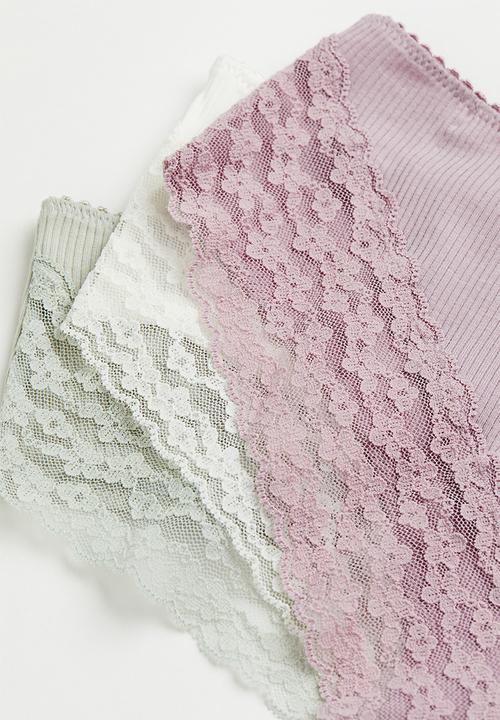 H&M - 3 Pack lace-trimmed hipster briefs - multi