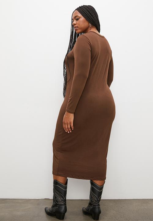 Superbalist - Crew neck midi bodycon dress - choc 