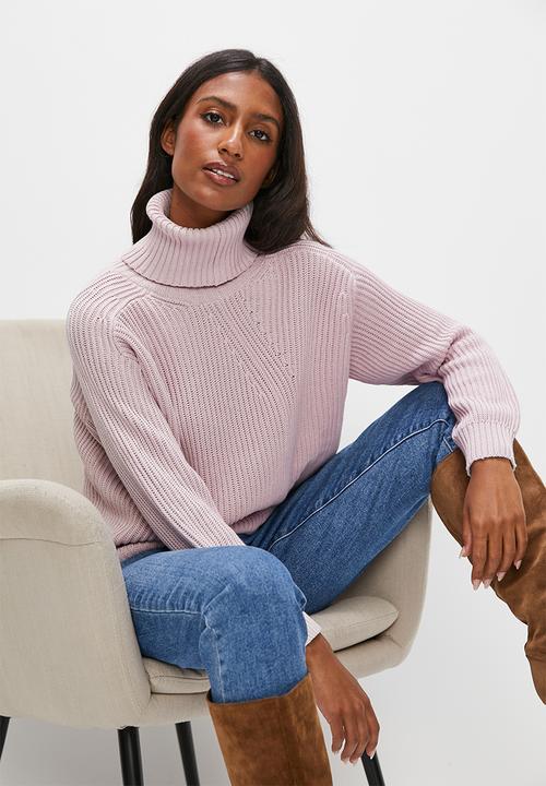 edit - Longline rolled neck ribbed jumper - light lilac