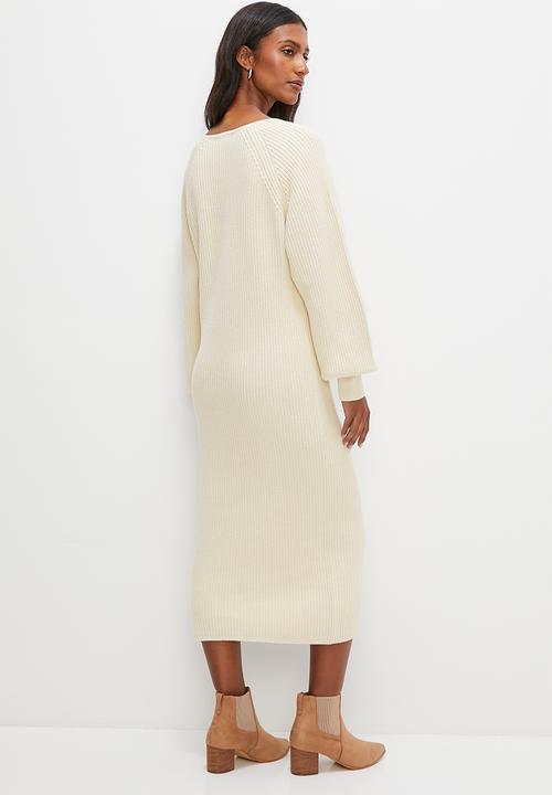 edit - Vneck dolman ribbed dress - milk