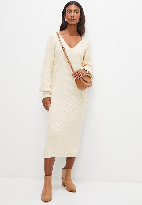 edit - Vneck dolman ribbed dress - milk