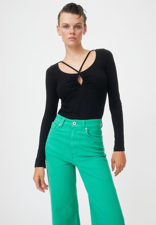 H&M - Ribbed jersey top - black 