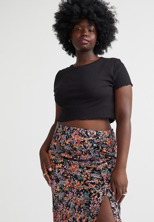 H&M - Draped skirt - black/small flowers