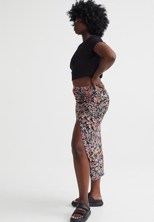 H&M - Draped skirt - black/small flowers
