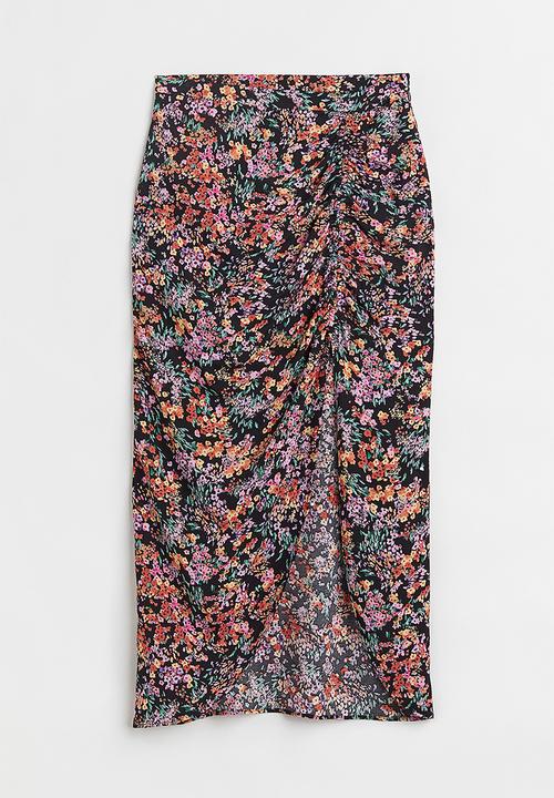 H&M - Draped skirt - black/small flowers
