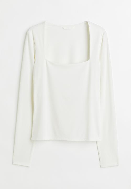 H&M - Long-sleeved jersey top - white 