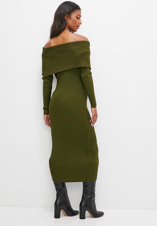edit - Rollover bardot knitwear dress - fatigue