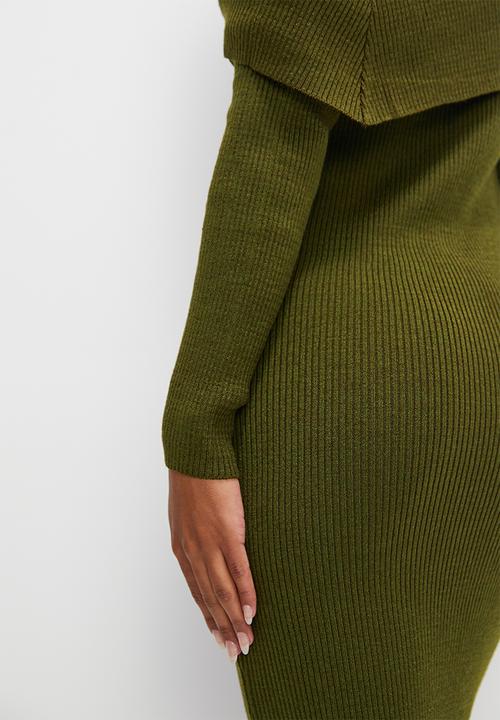edit - Rollover bardot knitwear dress - fatigue