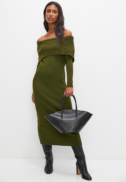 edit - Rollover bardot knitwear dress - fatigue