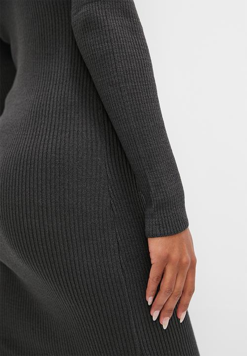 edit - Rollover bardot knitwear dress - charcoal grey
