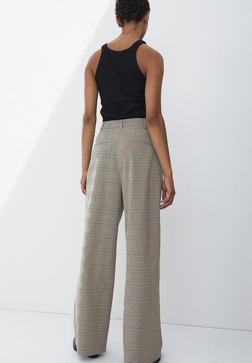 H&M - Wide trousers - dark beige/checked