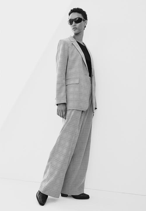 H&M - Wide trousers - dark beige/checked