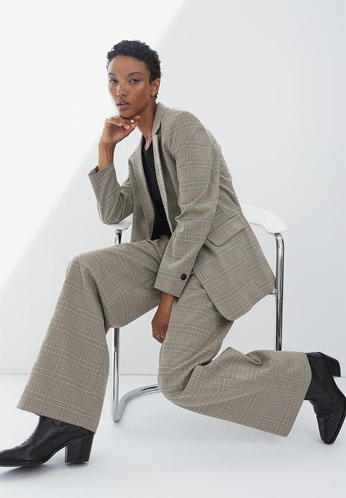 H&M - Wide trousers - dark beige/checked