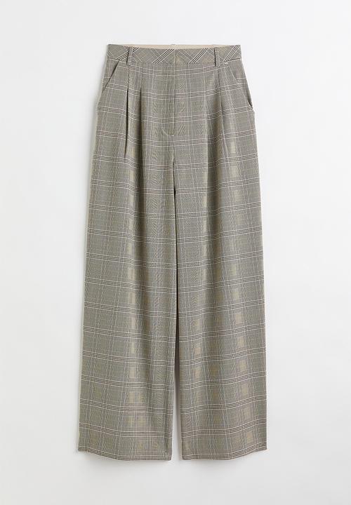 H&M - Wide trousers - dark beige/checked