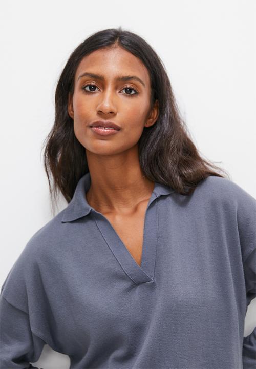 edit - Collared knitwear midi dress - slate grey