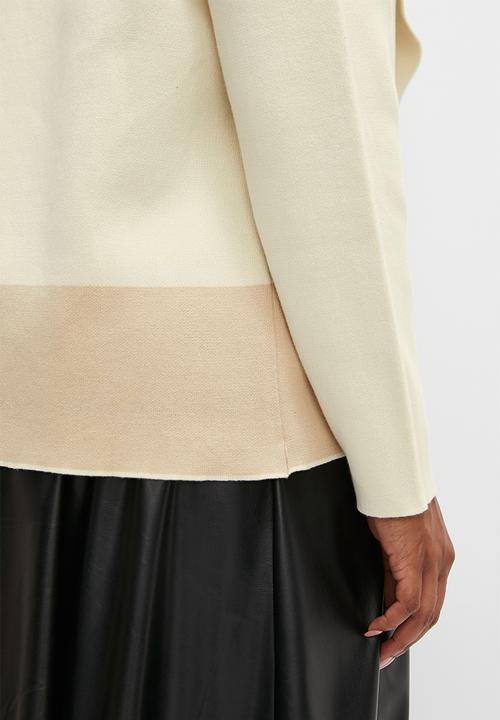 edit Plus - Colour block boxy waterfall cardi - milk/oatmeal