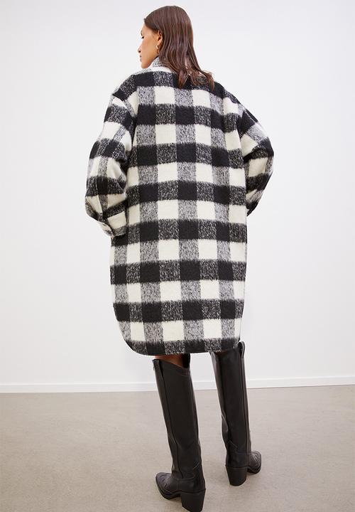 H&M - Oversized long shacket - black/checked