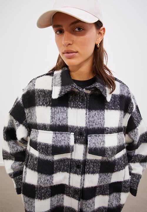 H&M - Oversized long shacket - black/checked