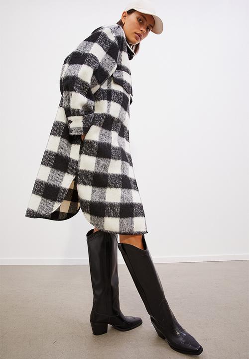 H&M - Oversized long shacket - black/checked