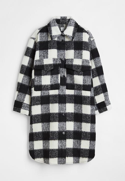 H&M - Oversized long shacket - black/checked