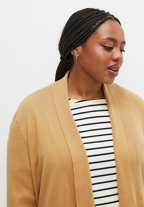 edit Plus - Shaped waterfall cardigan - mid brown