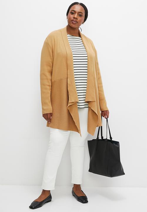 edit Plus - Shaped waterfall cardigan - mid brown