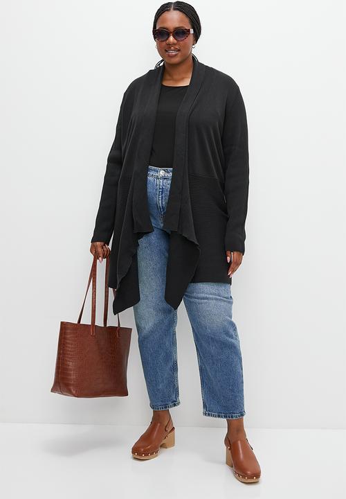 edit Plus - Shaped waterfall cardigan - black