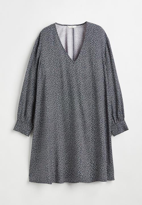 H&M - V-neck dress - dark blue/small flowers