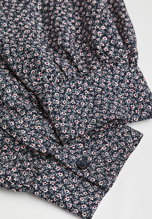 H&M - V-neck dress - dark blue/small flowers