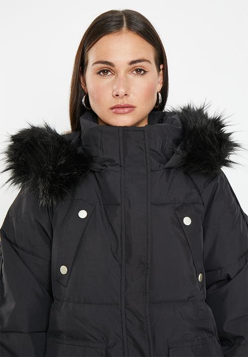 dailyfriday - Faux fur hood puffer - black