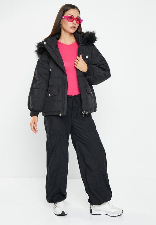 dailyfriday - Faux fur hood puffer - black