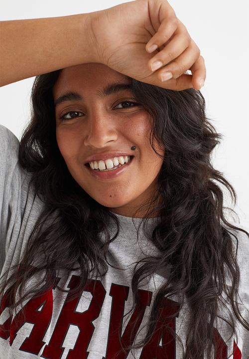 H&M - Long printed T-shirt - light grey/harvard university