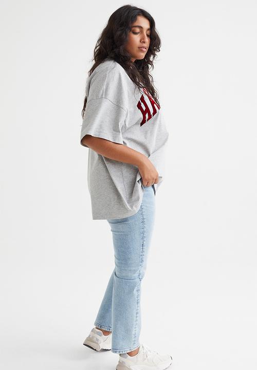 H&M - Long printed T-shirt - light grey/harvard university