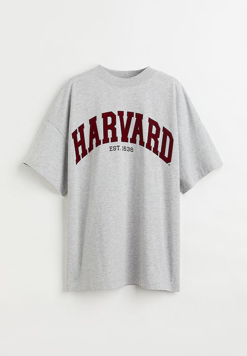 H&M - Long printed T-shirt - light grey/harvard university