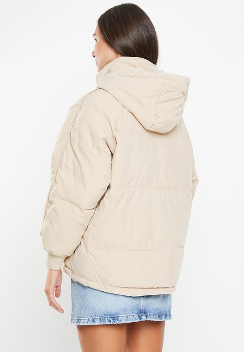 dailyfriday - Faux fur hood puffer - stone 