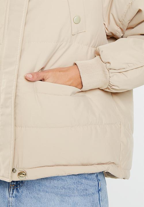 dailyfriday - Faux fur hood puffer - stone 
