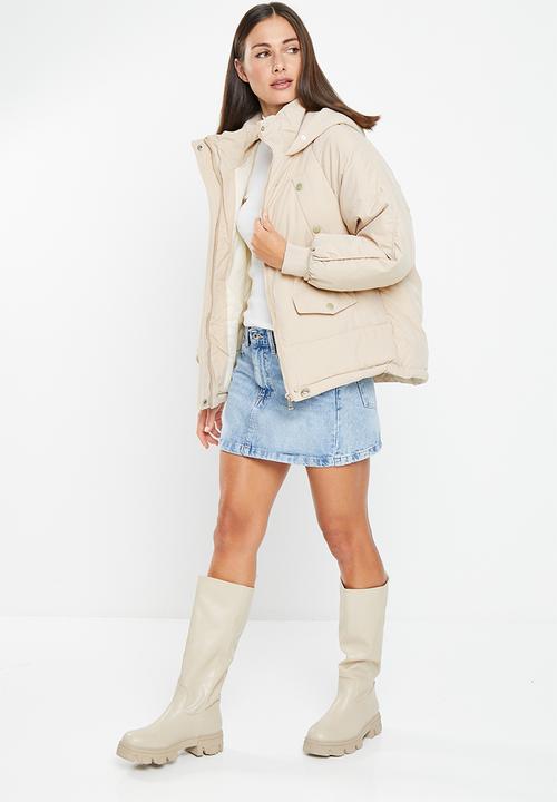dailyfriday - Faux fur hood puffer - stone 