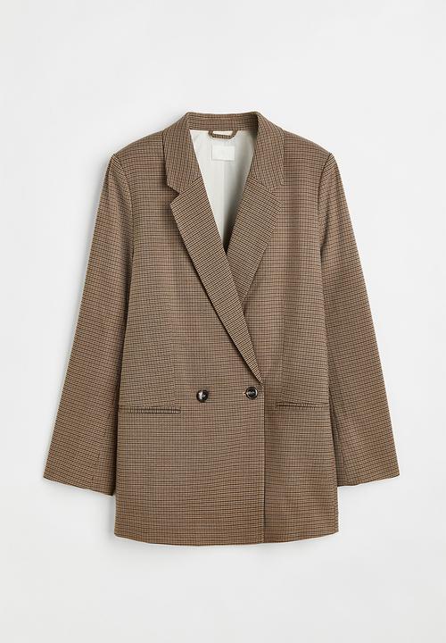 H&M - Double-breasted jacket - light brown/dogtooth patterned