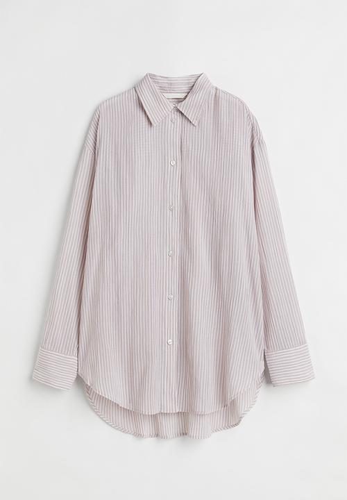 H&M - Crinkled cotton shirt - powder beige/striped