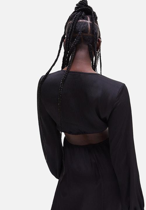 H&M - Balloon-sleeved cut-out crêpe dress - black