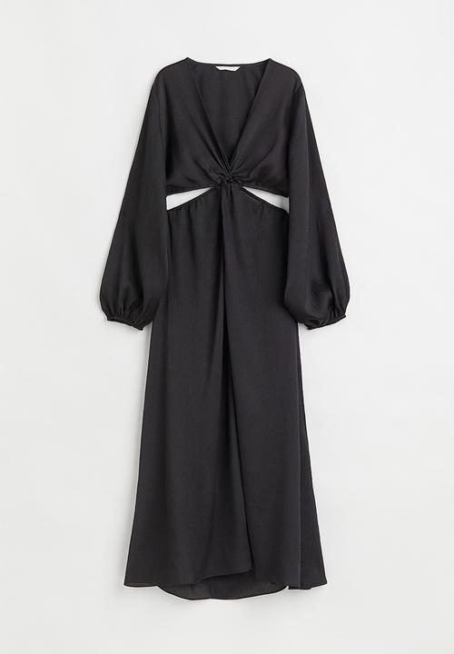 H&M - Balloon-sleeved cut-out crêpe dress - black