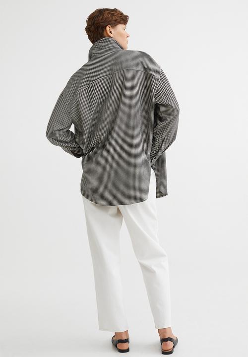 H&M - Oversized twill overshirt - black/dogtooth patterned