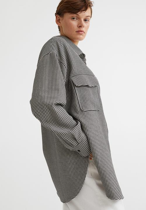 H&M - Oversized twill overshirt - black/dogtooth patterned