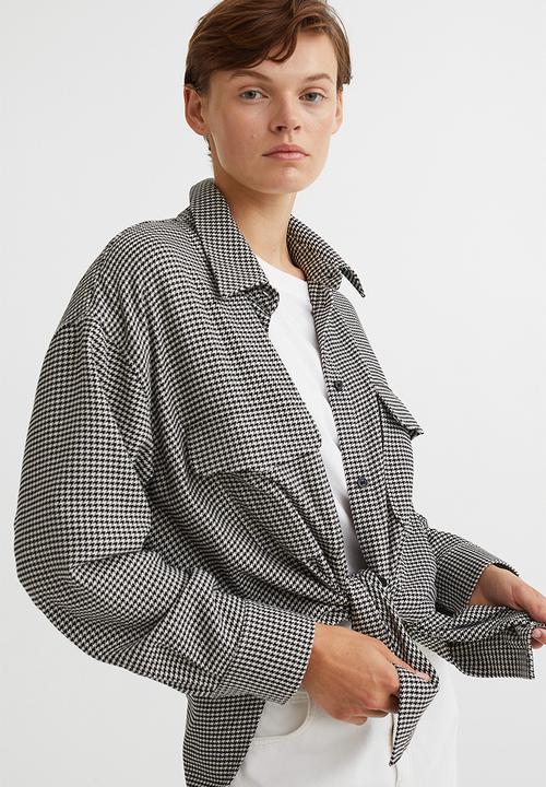 H&M - Oversized twill overshirt - black/dogtooth patterned