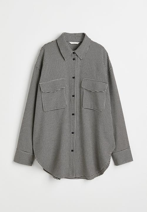 H&M - Oversized twill overshirt - black/dogtooth patterned