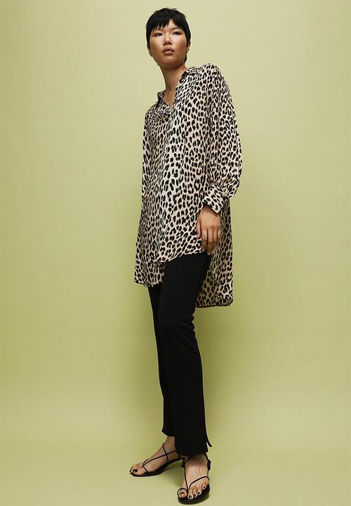 H&M - Balloon-sleeved shirt dress - beige/leopard print