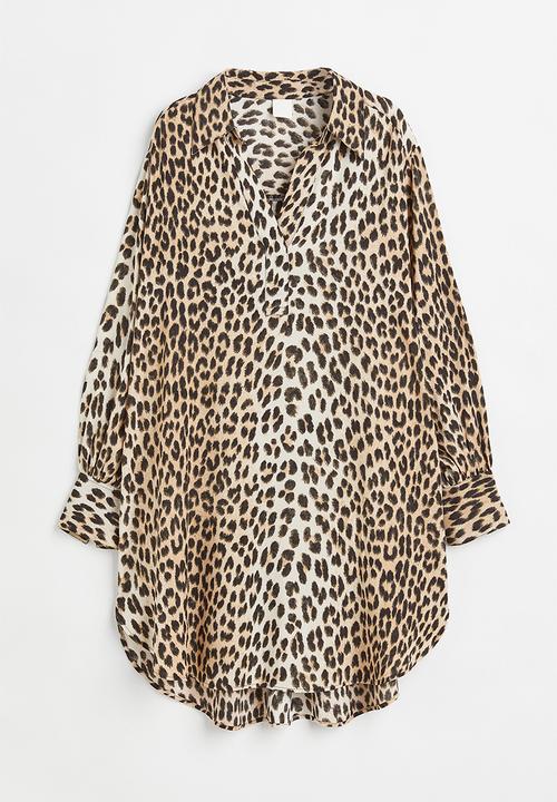 H&M - Balloon-sleeved shirt dress - beige/leopard print