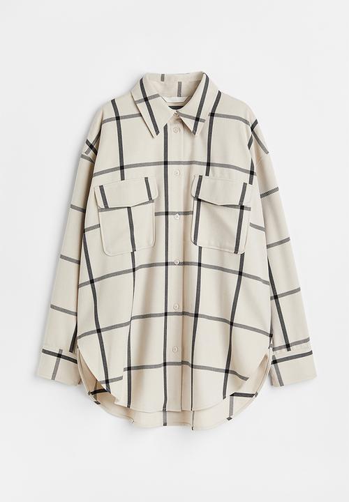 H&M - Oversized twill overshirt - light beige/checked