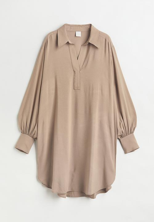 H&M - Balloon-sleeved shirt dress - beige